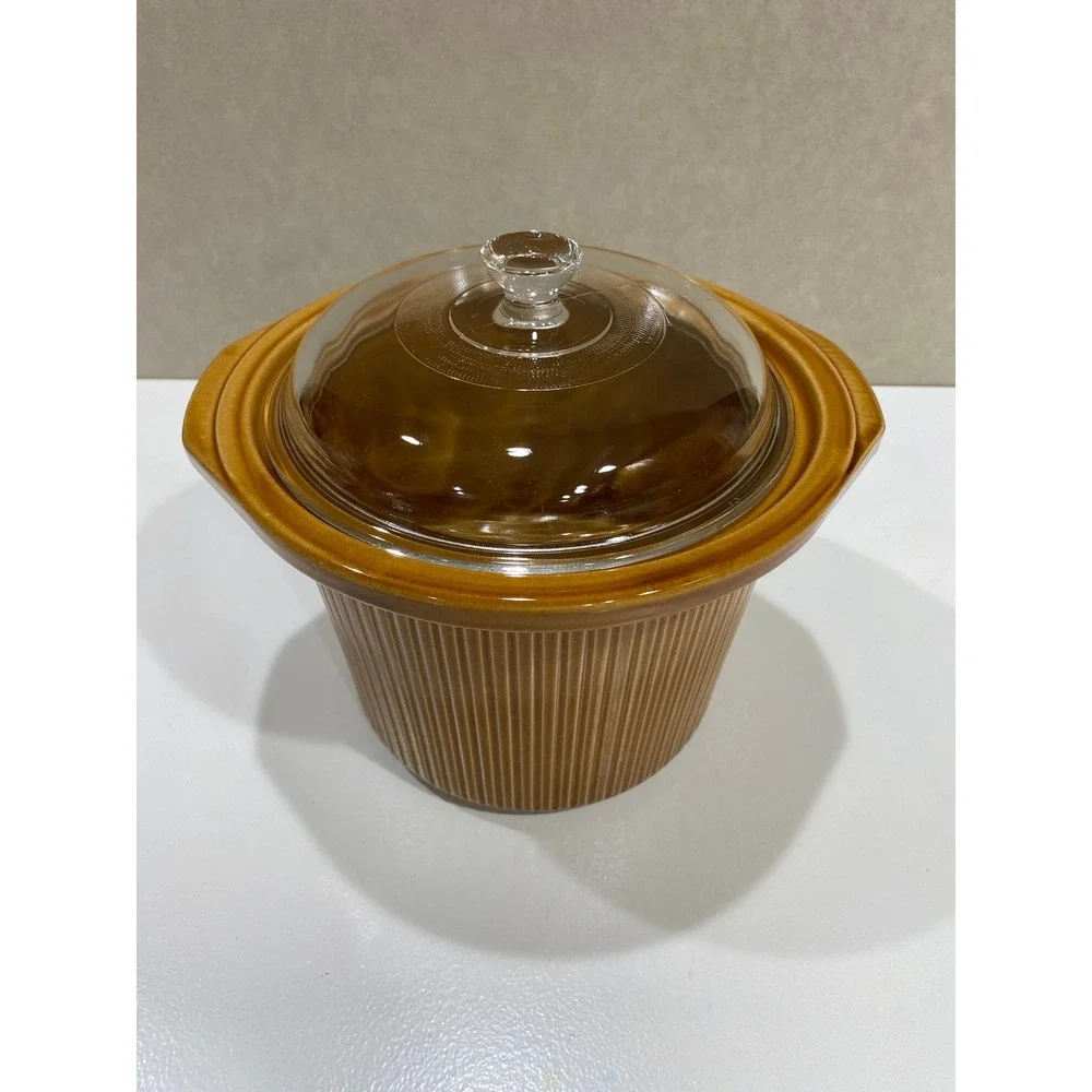 Vintage Rival Jackson Crock Pot Replacement Insert 1-1 Harvest Gold Ribbed Lid